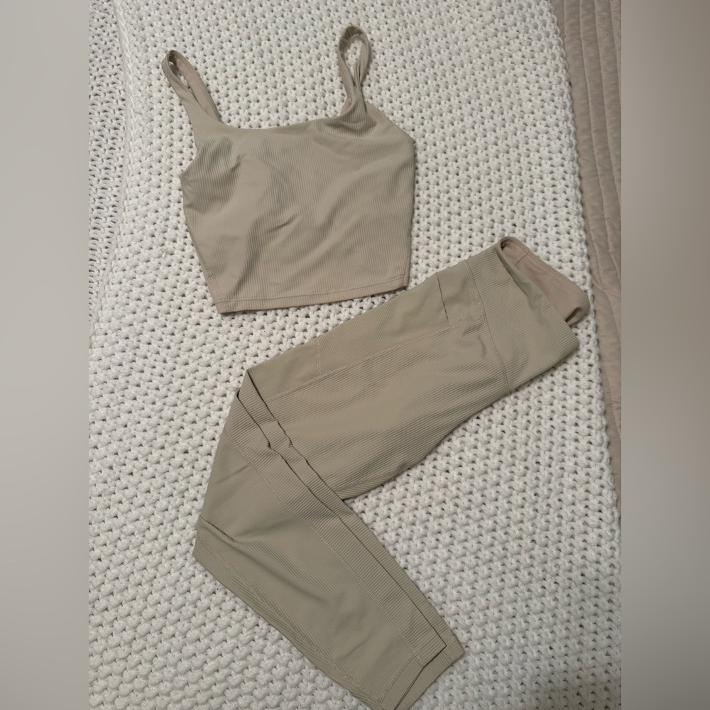 Old Navy Women's Beige Leggings and Crop Top Set